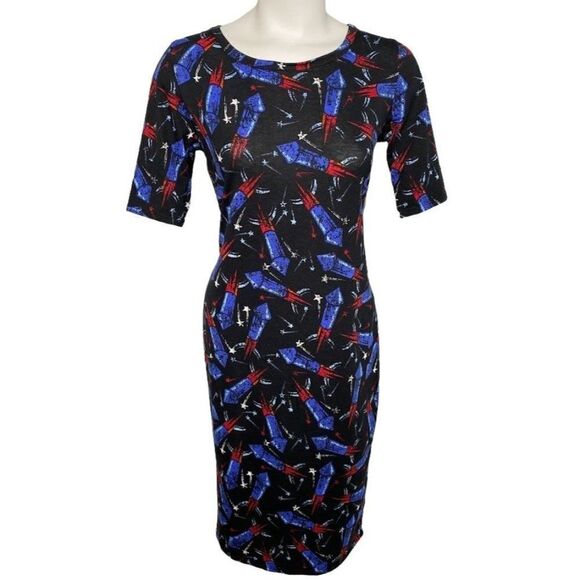 LuLaRoe Julia Fireworks Rocket Patriotic Bodycon‎ Dress Small NEW - Picture 1 of 6